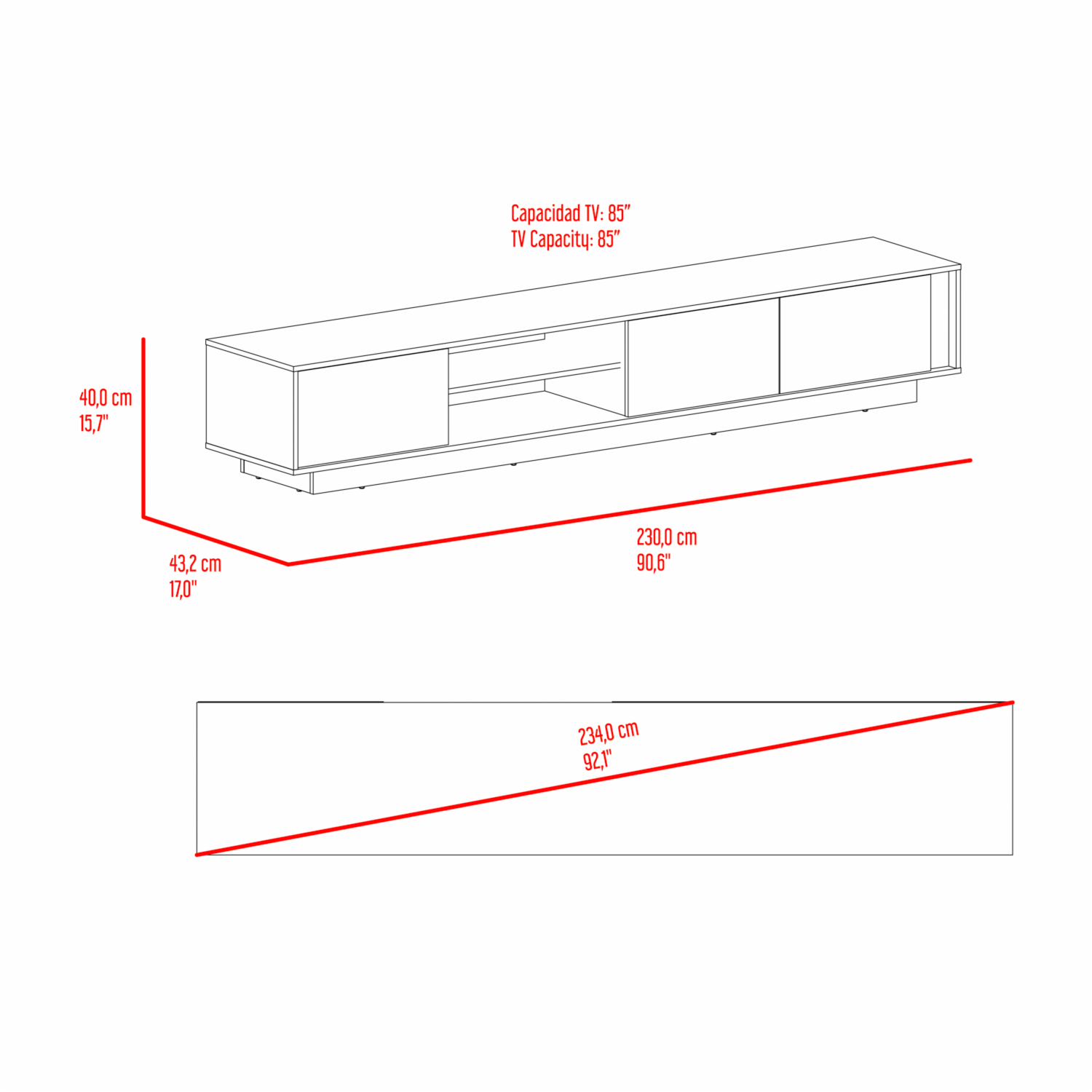 Rack De Tv Para 85″ Maldivas Fresno Blanco Capri MÖBLART MDF