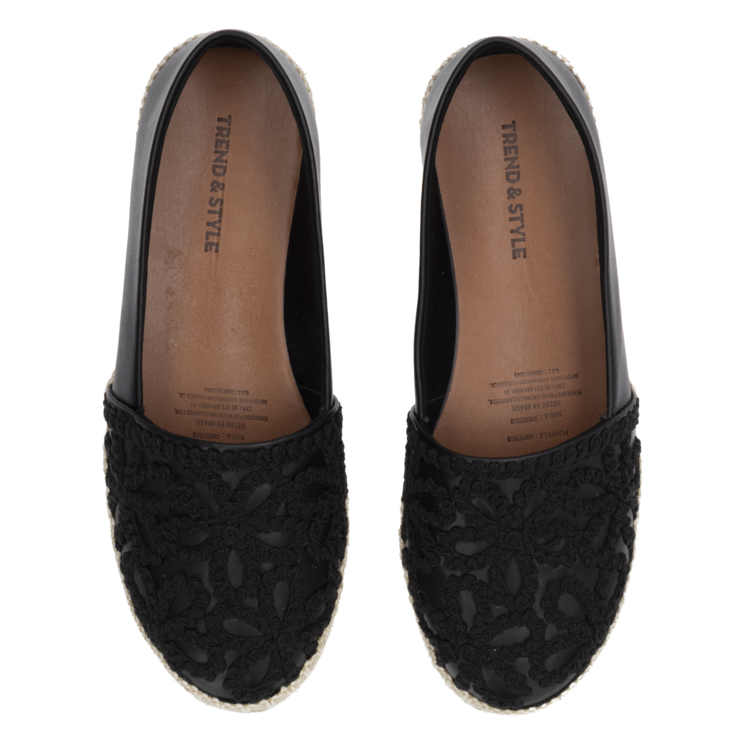 Zapatos Mocasín Tejido De Flores Color Negro TREND & STYLE