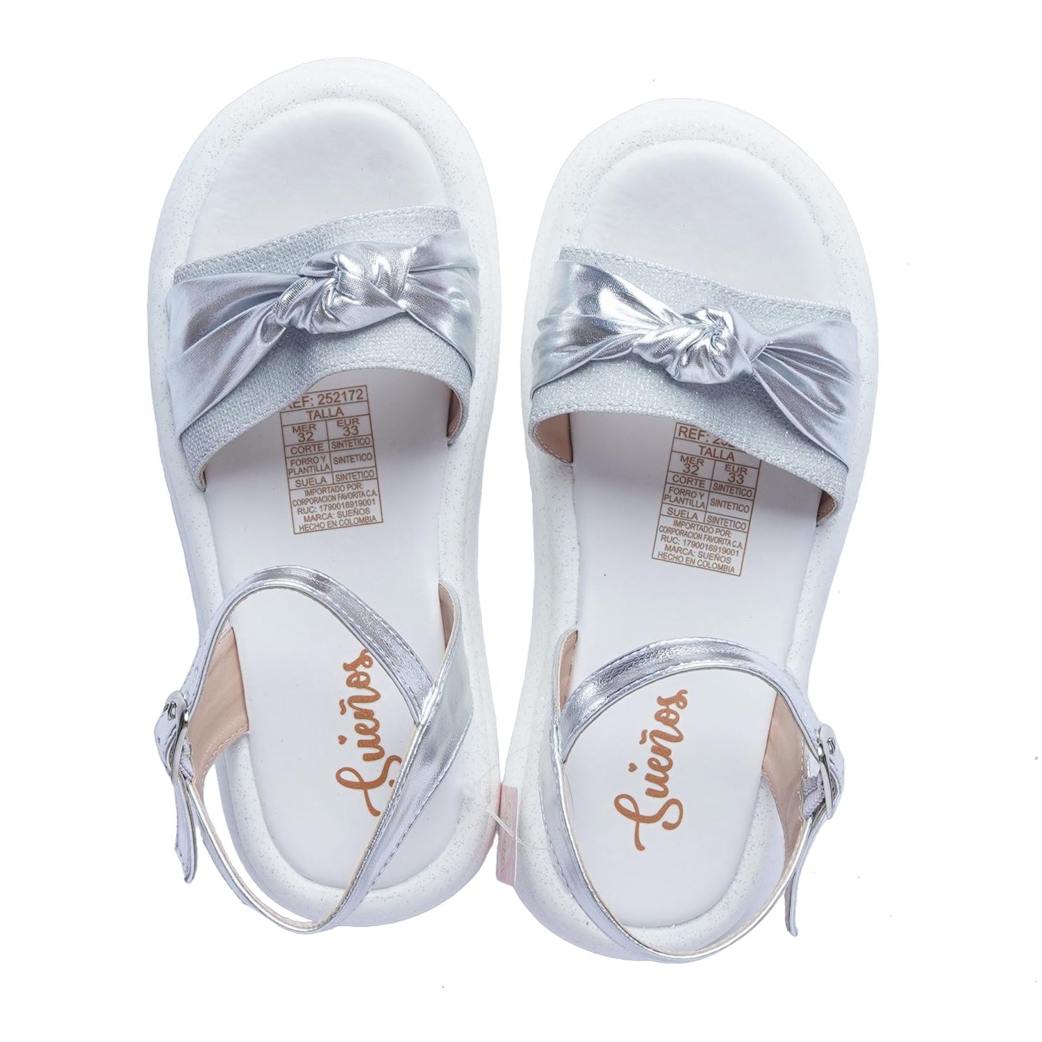 Sandalias Plateadas Con Correa Capellada Ancha Con Moño SUEÑOS Y MODA