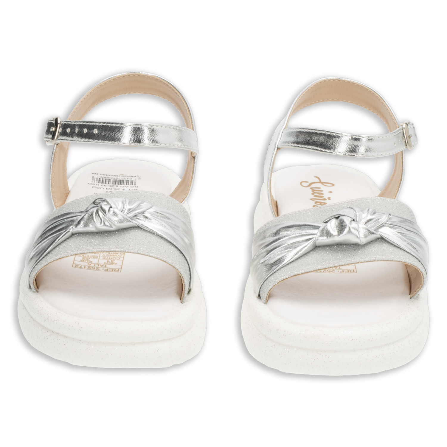Sandalias Plateadas Con Correa Capellada Ancha Con Moño SUEÑOS Y MODA