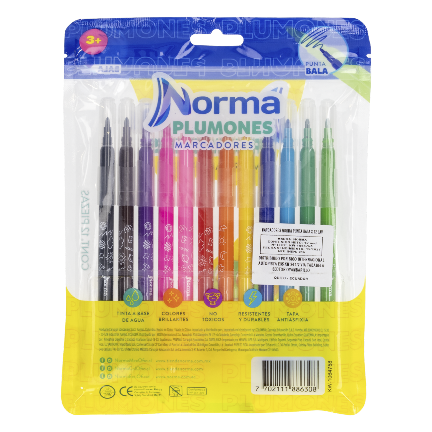 Plumones Lavables Punta Bala NORMA X12 Uds