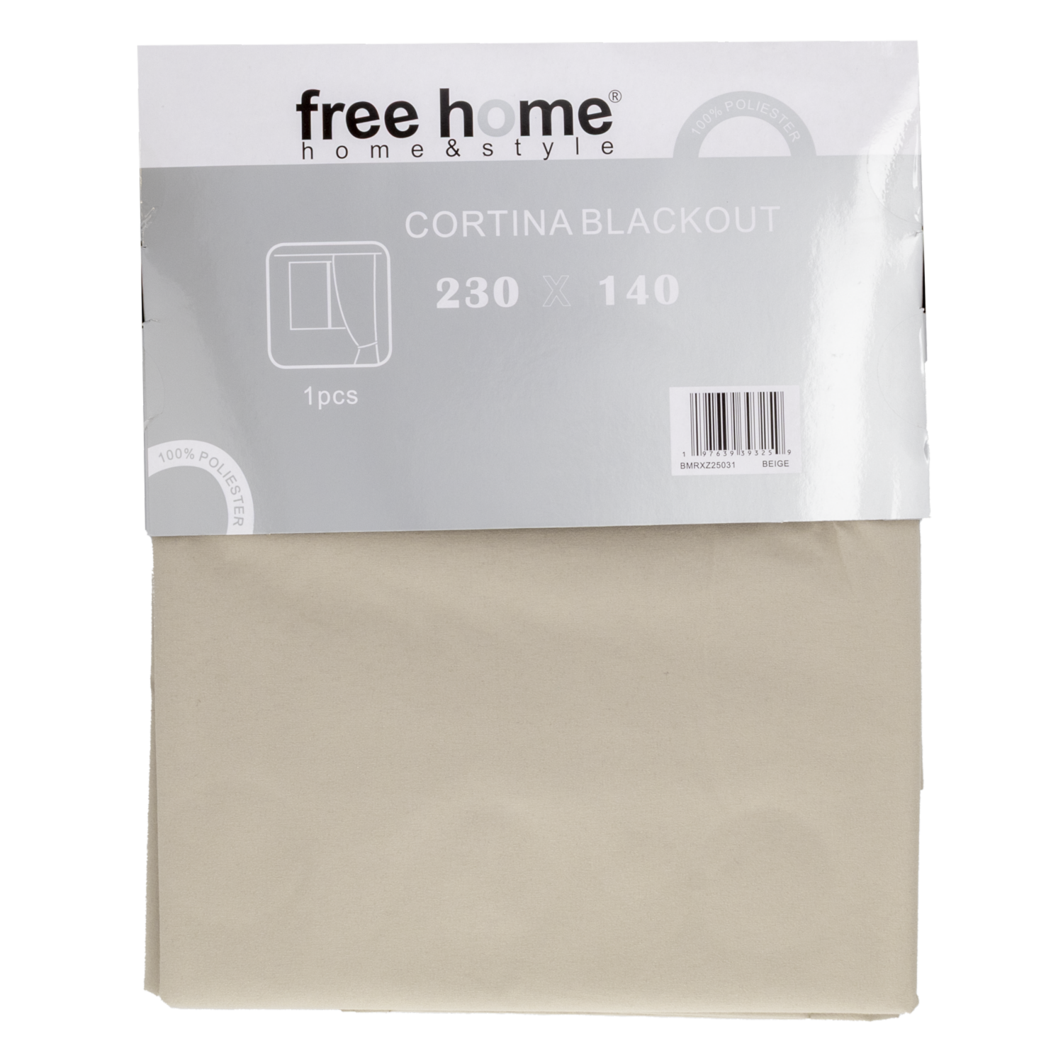 Cortina De Área Black Out Chiara Beige FREE HOME 140X230Cm