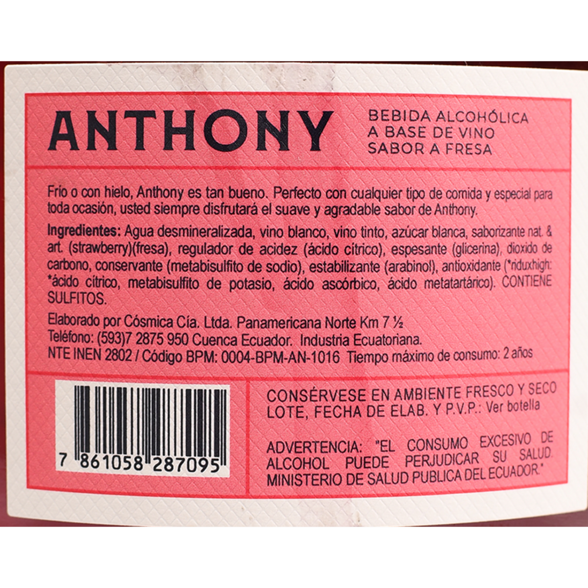 Vino Dulce De Strawberry ANTHONY 1500 Ml
