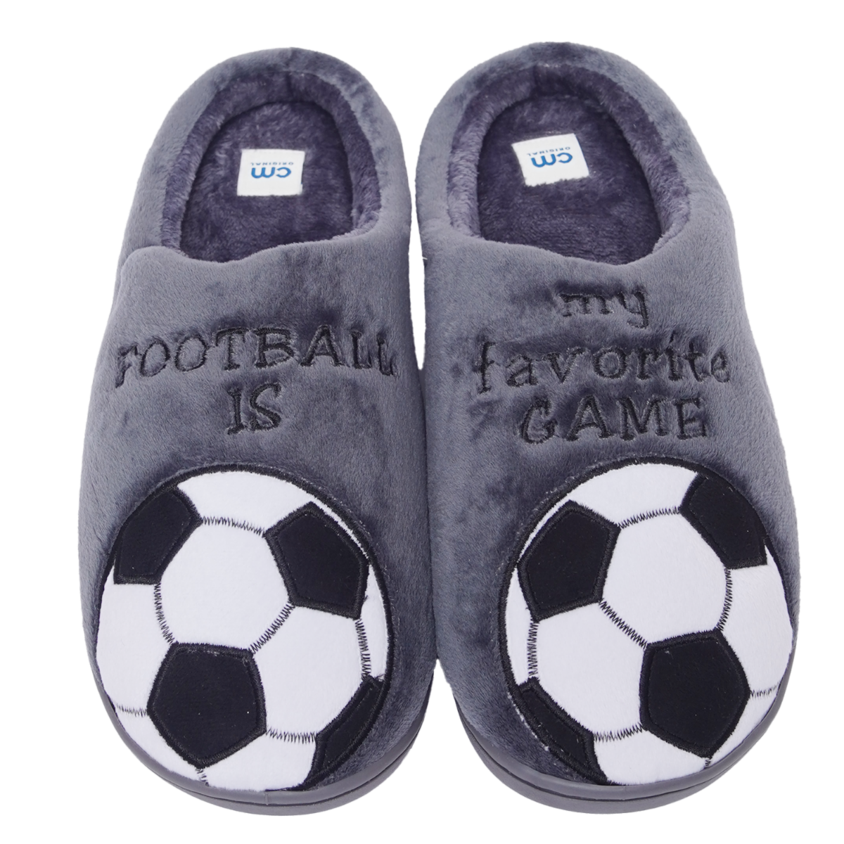 Pantuflas Gris Bordada Balón De Futbol Suela Antideslizante Planta Suave CM ORIGINAL