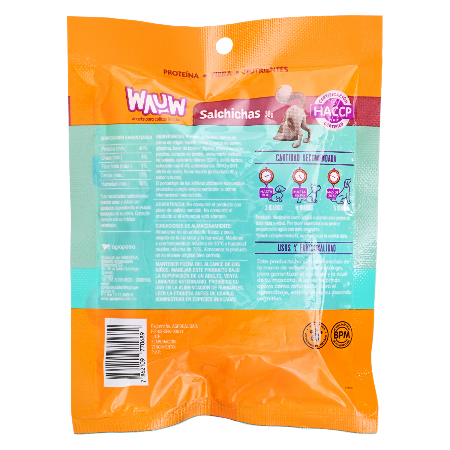 Snack Para Perros Salchichas WAUW 30 G