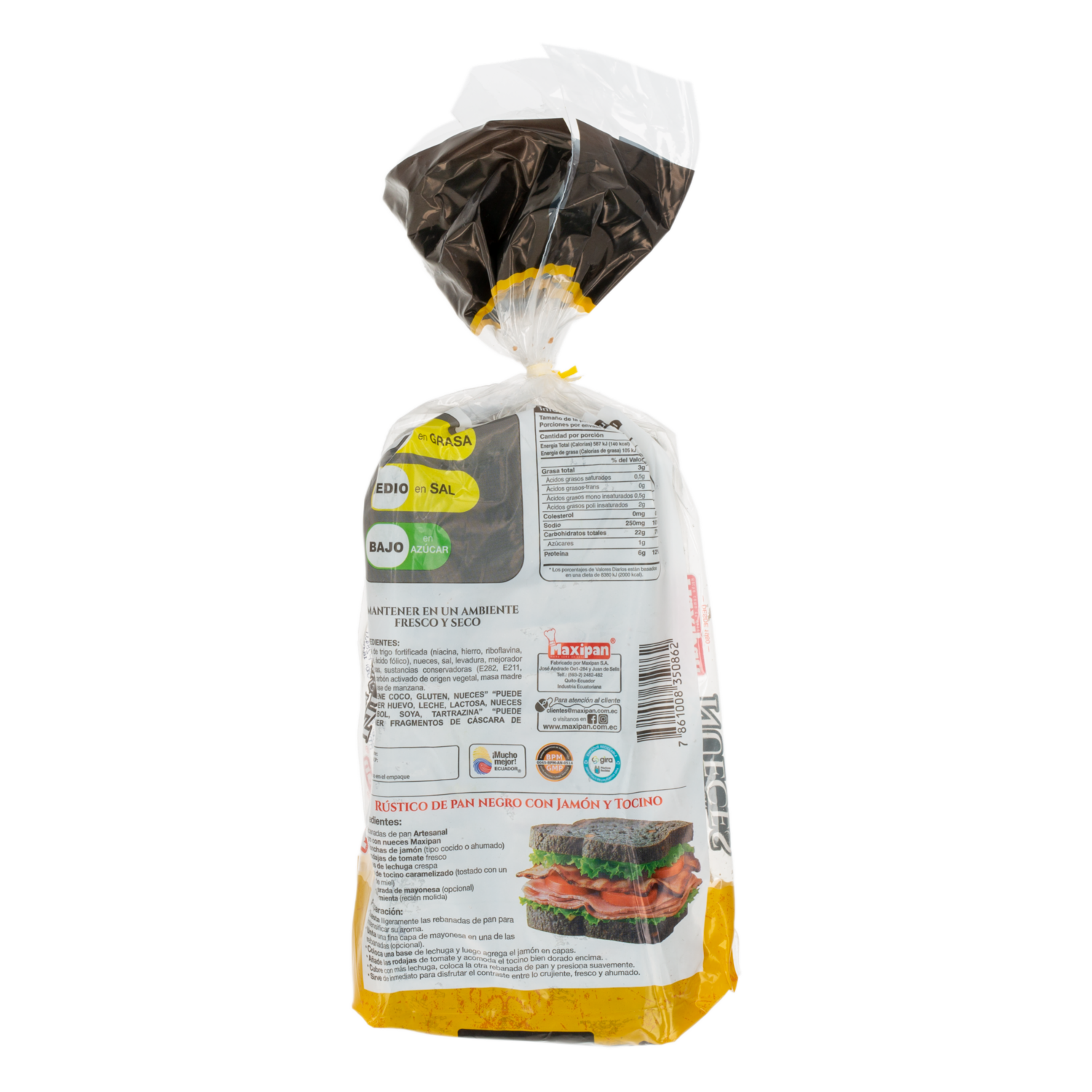 Pan Artesanal Negro De Masa Madre Con Nuez Y Carbon Activado Rebanado MAXIPAN 350 G